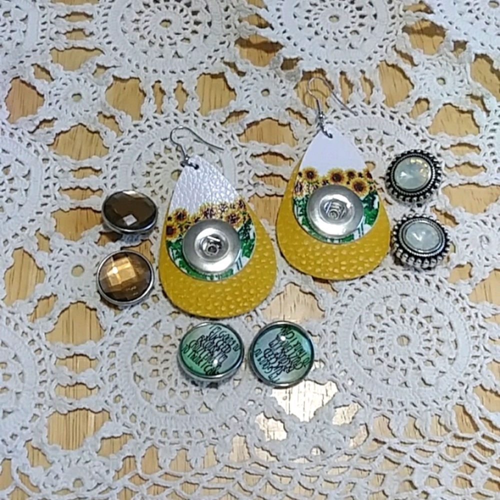 Boho Snap Jewelry sunflower earrings standard size with Snap Chunks